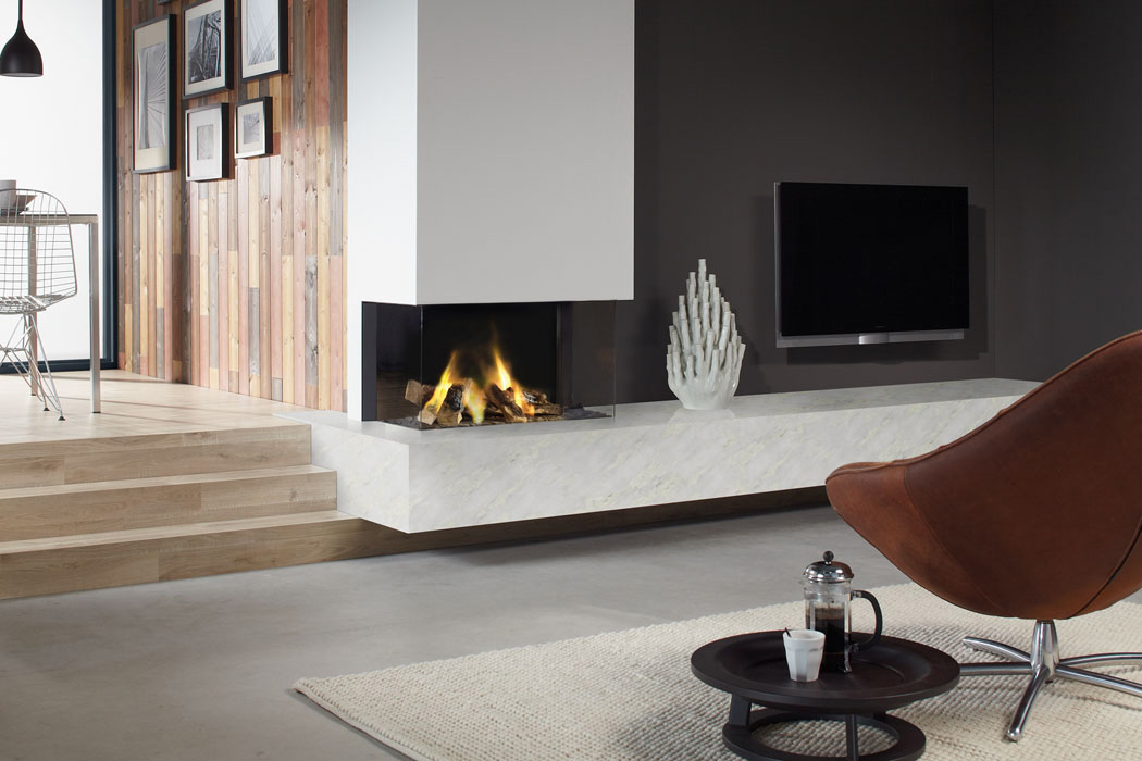A Dru gas fire set into a wall