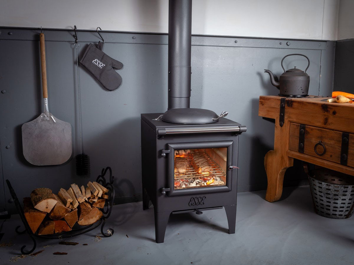 An Esse wood-burning stove alight